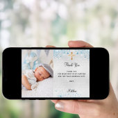 Taufe silberblau Foto Junge Dankeschön Karte