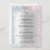 Taufe silberblau pinkfarbene Zwillingsjunge Mädche Einladung (Vorderseite)