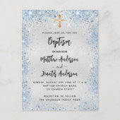 Taufe silberblaue Zwillingsjungen Einladungspostkarte (Vorderseite)