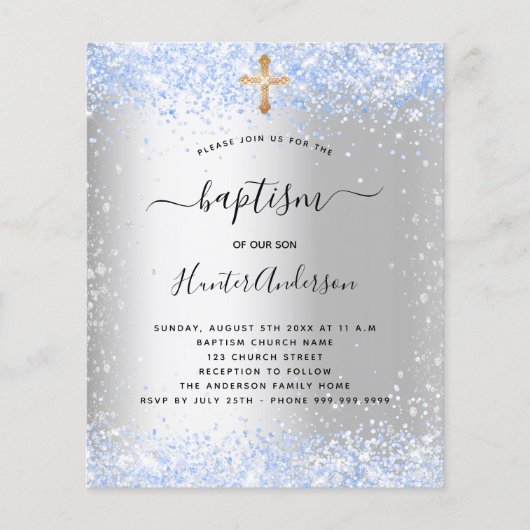 Taufe Silberblauer Glitzer Junge Einladung Flyer (Vorne)