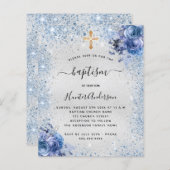 Taufe Silberblauer Junge Blumenzettel (Vorne/Hinten)