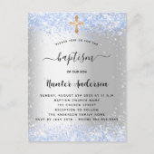 Taufe Silberblauer Konfetti-Baby Einladungspostkarte (Vorderseite)