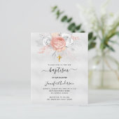 Taufe silberne Rose Gold Mädchen Einladung (Stehend Vorderseite)