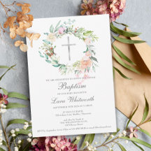 Taufe Silbernes Kreuz Blumenkranz