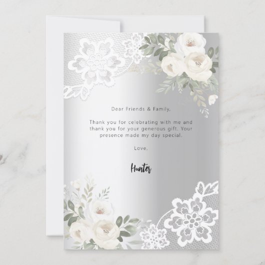 Taufe silberweiße Blumenspitze danke Karte (Rückseite)