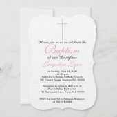 Taufe Silver Cross Daughter Pink Baby Rattle Einladung (Vorderseite)