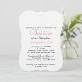 Taufe Silver Gold Cross Tochter Rosa Einladung (Stehend Vorderseite)