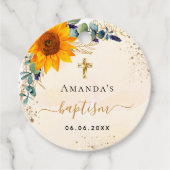 Taufe Sonnenblumen Eukalyptus Glitzer modern Geschenkanhänger (Vorderseite)