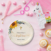 Taufe Sonnenblumen Eukalyptus Glitzer modern Pappteller (Party)