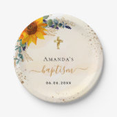 Taufe Sonnenblumen Eukalyptus Glitzer modern Pappteller (Vorderseite)