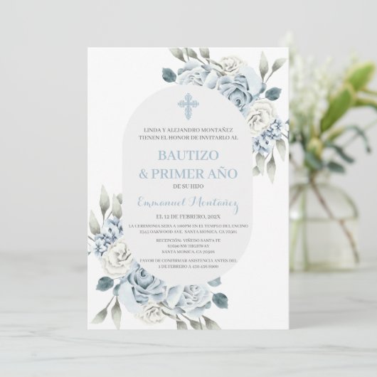 Taufe Spanische Einladung für Baby Boy (Stehend Vorderseite)