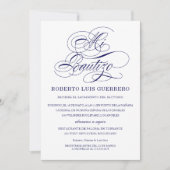 Taufe Spanische Sprache Navy Skript Mi Bautizo Einladung (Vorderseite)