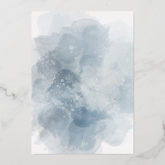 Taufe staubige blaue Aquarellgoldfolie Einladung (Rückseite)