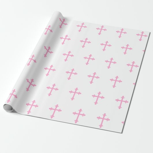 Taufe-Taufkreuz-Bestätigungs-Mädchen-Rosa Geschenkpapier (Ungerollt)