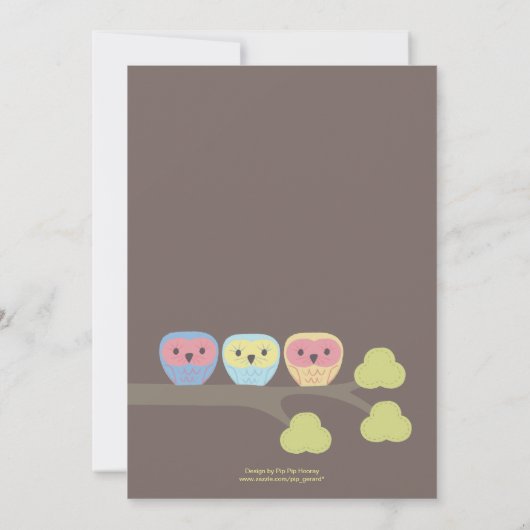 Taufe-Taufzeremonie-niedliche Eulen-Einladung Einladung (Rückseite)