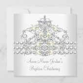 Taufe Tiara Silver White Pearl Diamond Einladung (Vorderseite)
