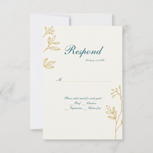 Taufe-UAWG mit aquamarinem Gold RSVP Karte (Rückseite)