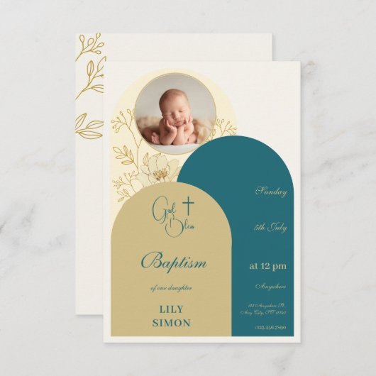 Taufe-UAWG mit aquamarinem Gold RSVP Karte (Vorne/Hinten)