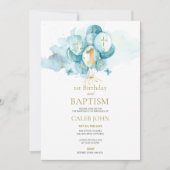 Taufe und 1. Geburtstag Blauer Ballon Einladung (Vorderseite)