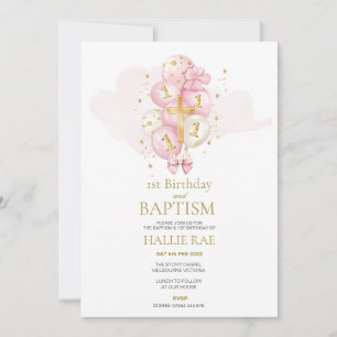 Taufe und 1. Geburtstagseinladung Rosa und Gold Einladung