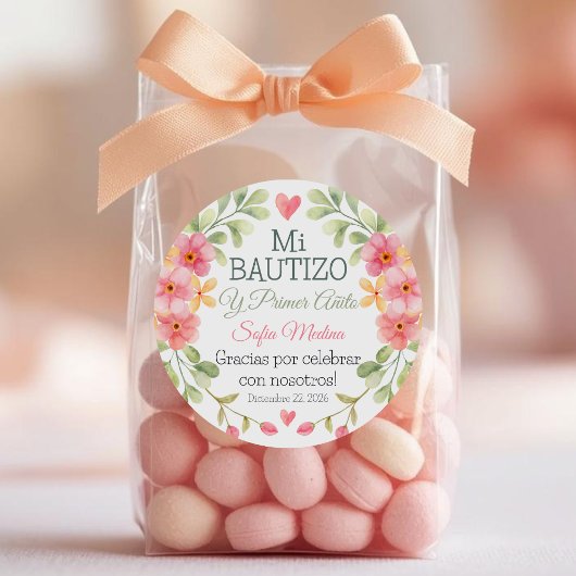 Taufe und Blume zum ersten Geburtstag Runder Aufkleber