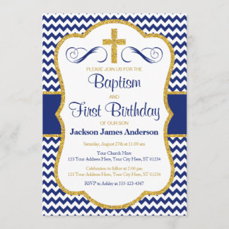 Taufe und erste Geburtstags-Einladung für Jungen Einladung