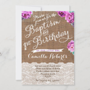 Taufe und Erster Geburtstag lädt in Lavendel ein Einladung