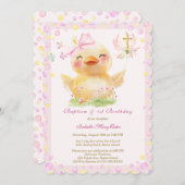 Taufe und Geburtstag der rosa Gummiherde Einladung (Vorne/Hinten)