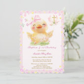 Taufe und Geburtstag der rosa Gummiherde Einladung (Stehend Vorderseite)