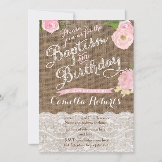 Taufe und Geburtstag laden ein Mädchen ein Einladung (Vorderseite)