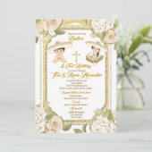 Taufe und Geburtstagsweiße Zwillingsmädchen Einladung (Stehend Vorderseite)