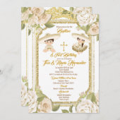 Taufe und Geburtstagsweiße Zwillingsmädchen Einladung (Vorne/Hinten)