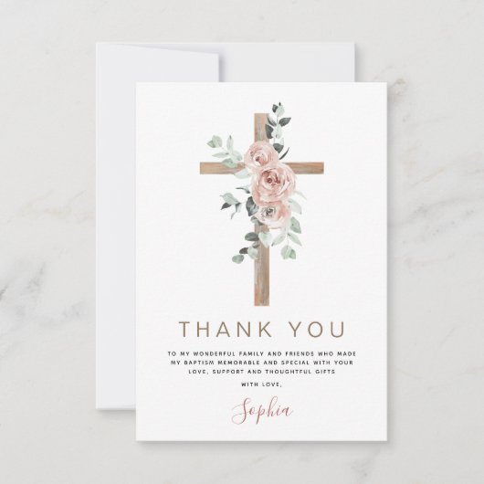 Taufe Vielen Dank Dusty Pink Rose Christlich Dankeskarte (Vorderseite)