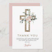 Taufe Vielen Dank Dusty Pink Rose Christlich Einladung (Vorne/Hinten)