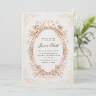 Taufe Vintage-Renaissance-Cherub rosa Einladung