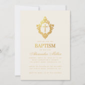 Taufe Vintages Wappen Elegante Imitats Einladung (Vorderseite)