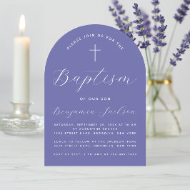 Taufe Violet Arch Einfache moderne Schrift & Kreuz Einladung