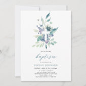 Taufe Violet Blue Florals Elegante Einladung (Vorderseite)