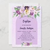 Taufe violett violette Blumen überkreuzen Mädchen Einladung (Vorderseite)