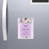Taufe violett violette Blumen überkreuzen Mädchen Magneteinladung
