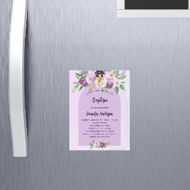 Taufe violett violette Blumen überkreuzen Mädchen  Magneteinladung