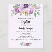 Taufe violette Blume Grüne Einladung (Vorderseite)