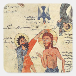 Taufe von Christus, von einem Evangelium Quadratischer Aufkleber