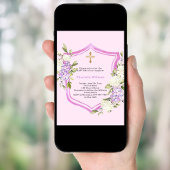 Taufe Wappen Rosa Blume Mädchen Einladung