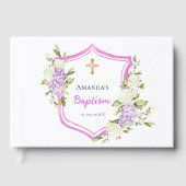 Taufe Wappen Rosa violette Blüte Mädchen Gästebuch (Vorderseite)