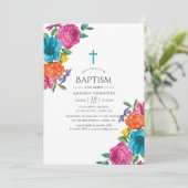 Taufe Wasserfarbe Blumenfiesta Einladung (Stehend Vorderseite)