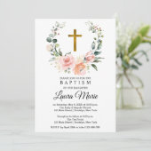Taufe Wasserfarbe Rosa Florals Einladung (Stehend Vorderseite)