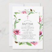 Taufe Wasserfarbe Rosa Poppies Einladung (Vorderseite)