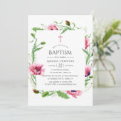 Taufe Wasserfarbe Rosa Poppies Einladung (Stehend Vorderseite)
