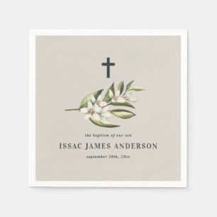 Taufe weiße Blütenblüte Serviette